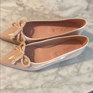 Pretty Ballerinas Blush Patent Leather Pointed Toe Flats with Rope Bow